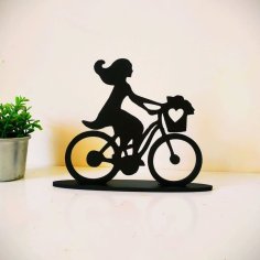 Laser Cut Wooden Girl On Bicycle Tabletop Plaque