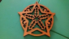 Laser Cut Christmas Tree Ornament – Star With Holly Flat