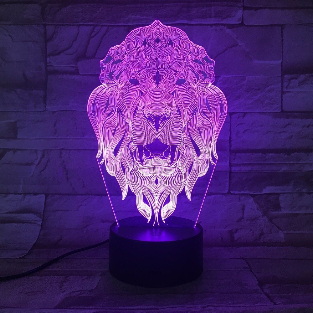 Luz noturna acrílica 3D leão corte a laser animal