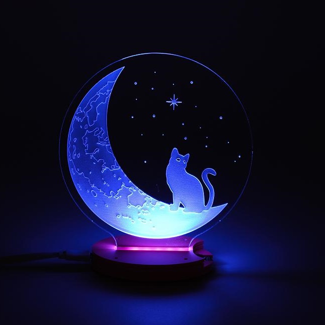 Laser Cut The Cat And The Moon 3D Illusion Night Light DXF File