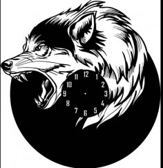 Reloj de pared con forma de lobo cortado con láser