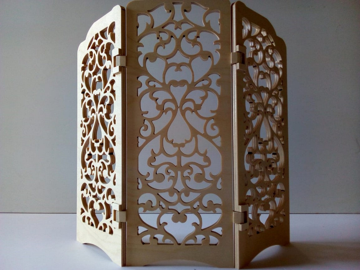 Laser Cut Wooden Room Divider Folding Screen With Furniture Coffee Table Dressing Mirror Table DXF File