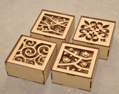 Laser Cut Wooden Custom Gift Boxes With 4 Divisions Free Vector