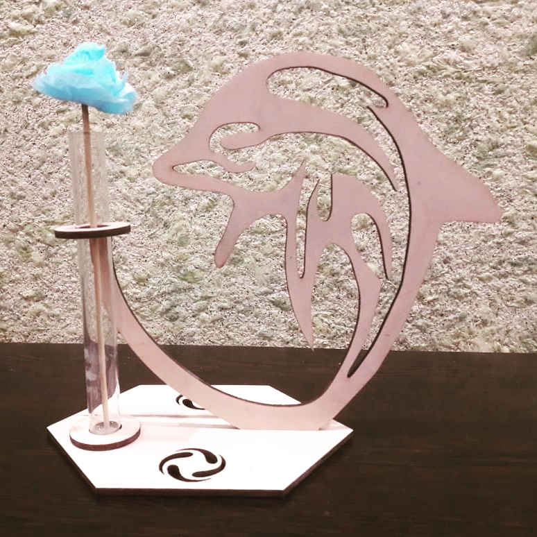 Laser Cut Wooden Dolphin Test Tube Flower Vase Stand Free Vector