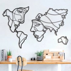 世界地图墙艺术的激光切割面孔