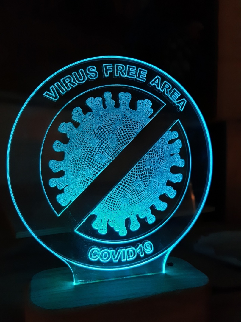 Laser Cut Coronavirus Free Zone Sign Acrylic Lamp Free Vector