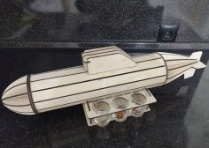 Lasergeschnittener U-Boot-Weinglas- und Flaschenhalter aus Holz