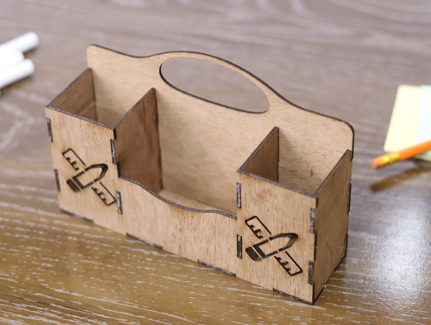 Laser Cut Wooden Office Desk Organizer Free Vector