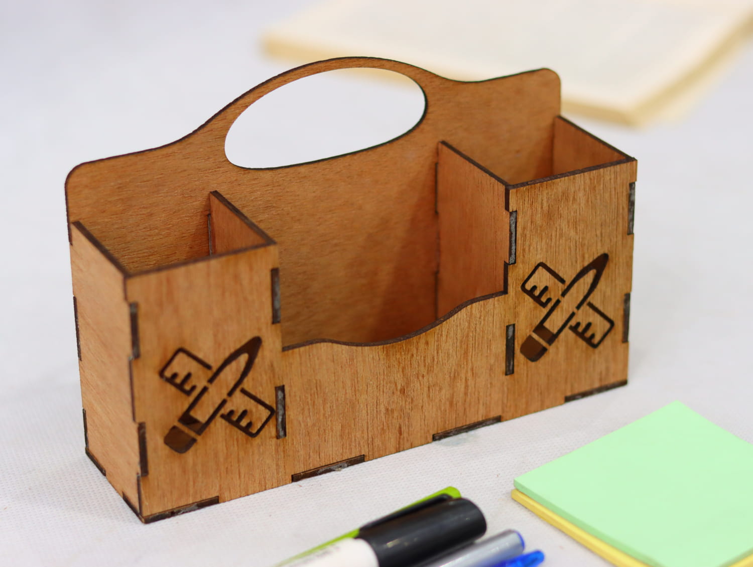 Laser Cut Wooden Office Desk Organizer Free Vector