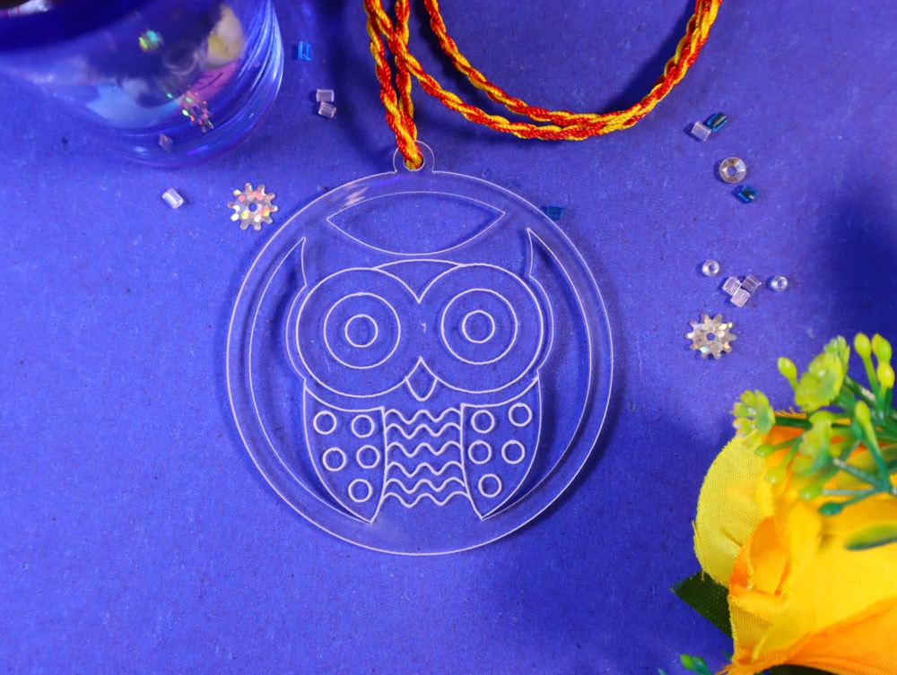 Laser Cut Owl Engraved Acrylic Pendant DXF File