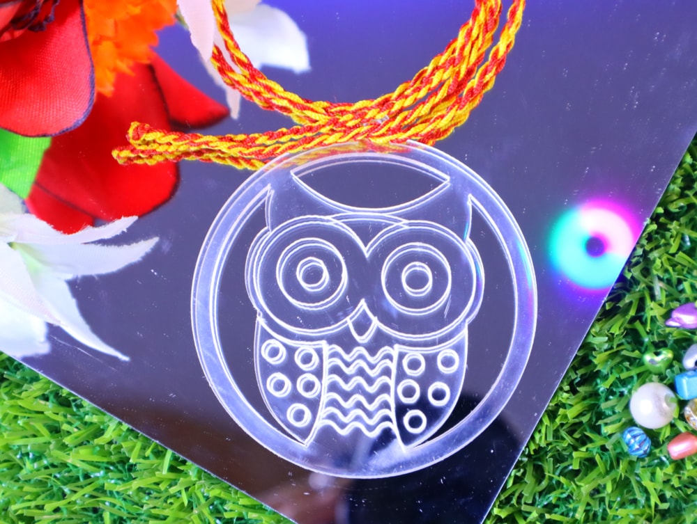 Laser Cut Owl Engraved Acrylic Pendant DXF File