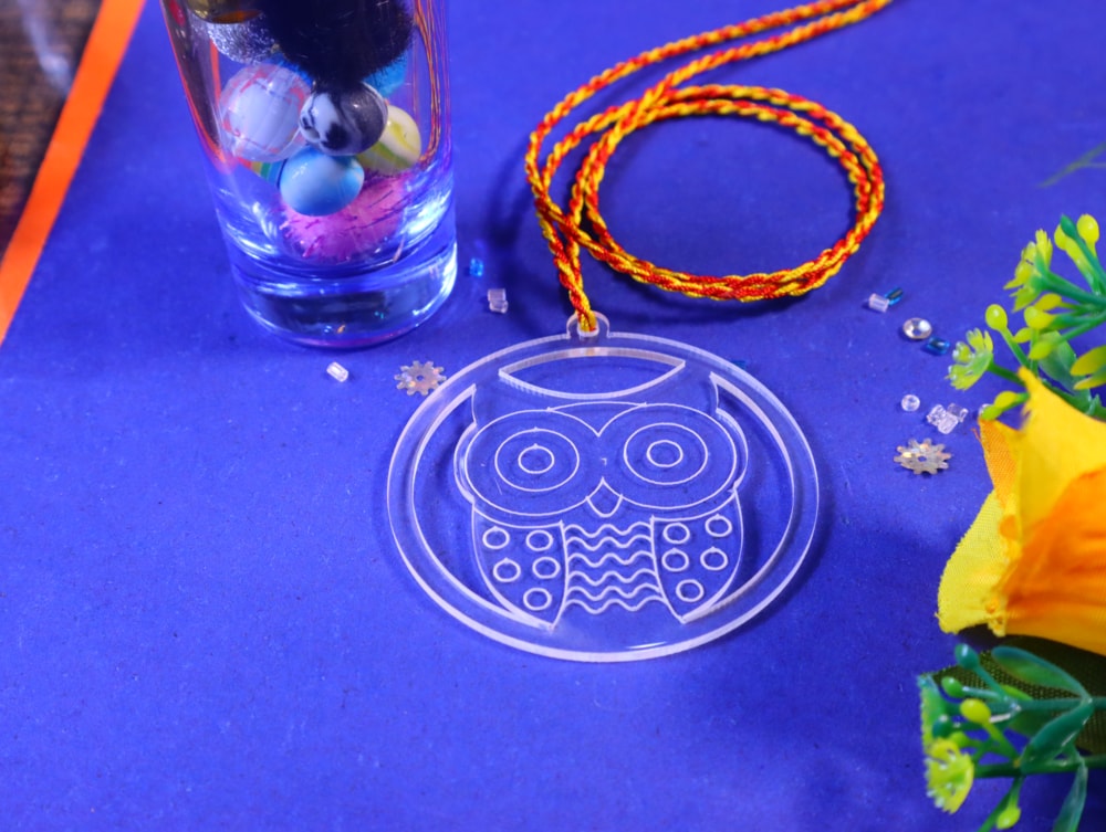 Laser Cut Owl Engraved Acrylic Pendant DXF File