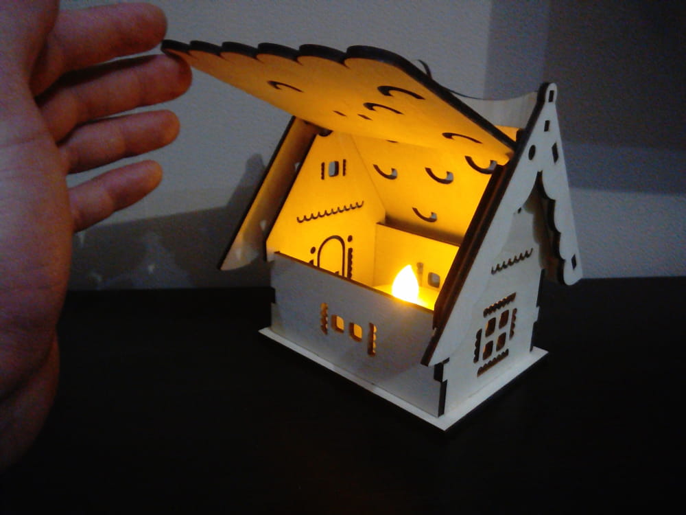 Laser Cut Wooden House Lamp Small Christmas Light Night Lamp Free Vector