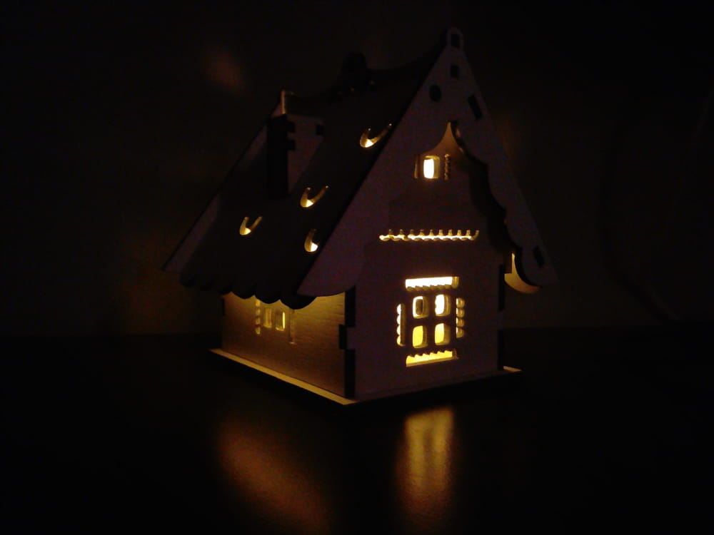 Laser Cut Wooden House Lamp Small Christmas Light Night Lamp Free Vector