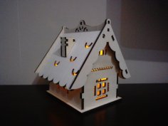 Laser Cut Wooden House Lamp Small Christmas Light Night Lamp Free Vector
