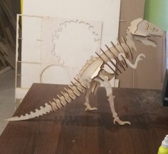 Quebra-cabeça 3D dinossauro tiranossauro cortado a laser 3mm