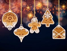 Laser Cut Christmas Layered Toys Decor Free Vector