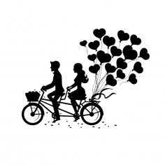 Laser Engraving Romantic Couple On Tandem Bike Free Vector