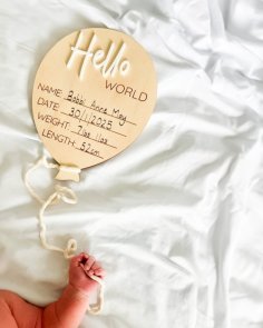 Laser Cut Hello World Baby Sign Announcement Birth Stats