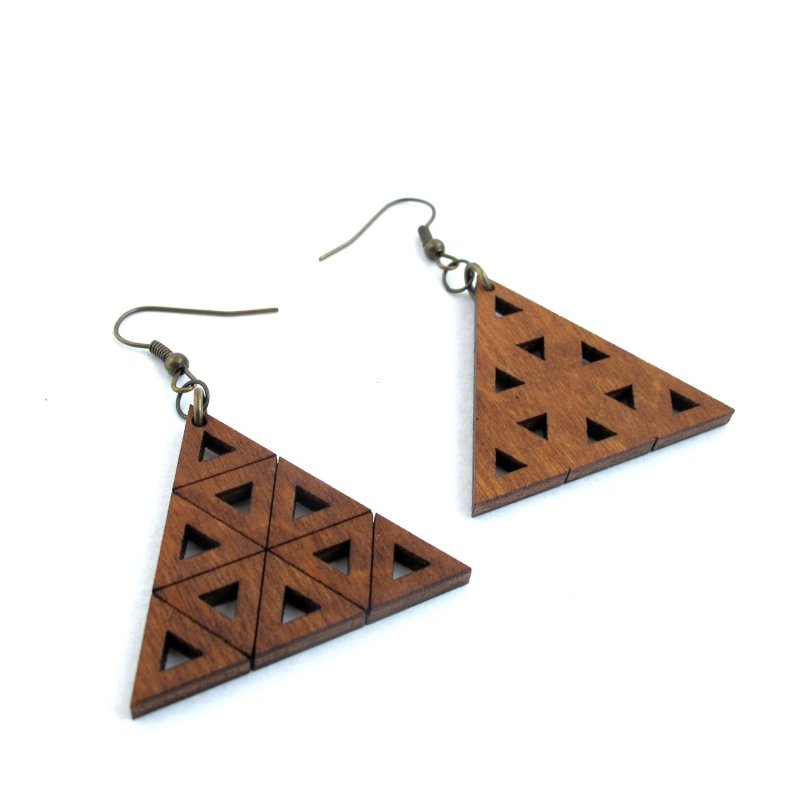 Laser Cut Wooden Earrings Sierpinski Triangle Fractal