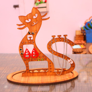 Laser Cut Cat Jewelry Stand Plywood 3mm Free Vector