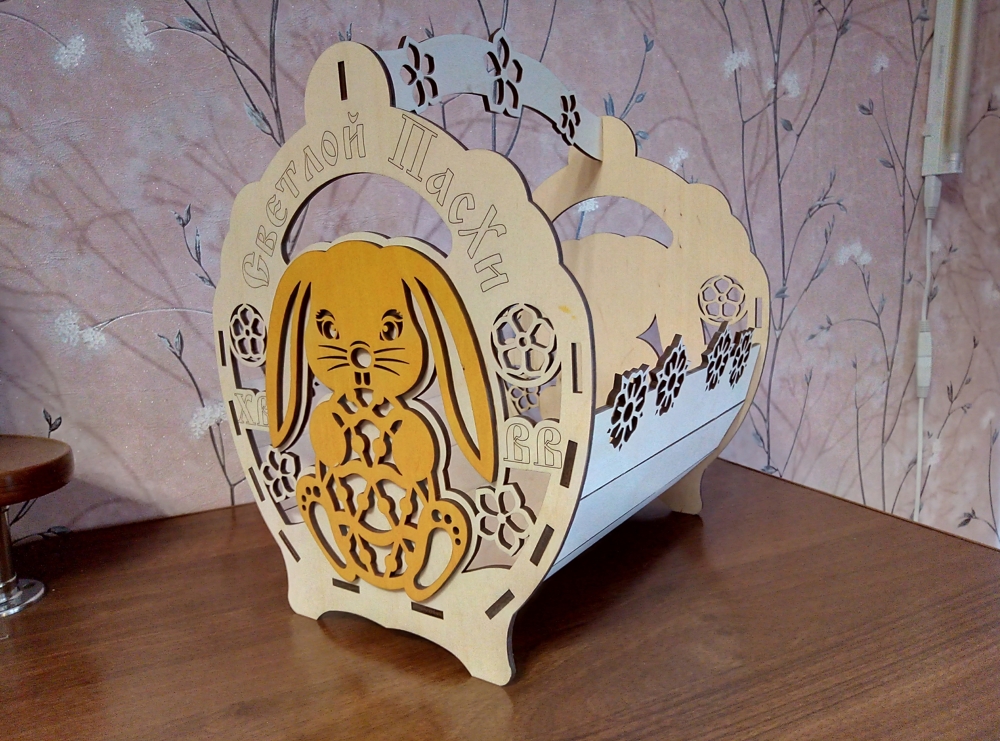 Лазерная резка декоративной корзины с кроликом