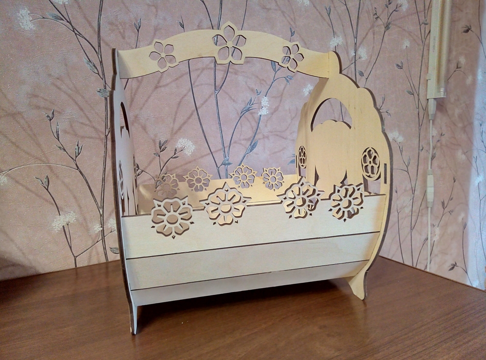 Laser Cut Decorative Basket With Bunny DWG File