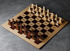 Tabuleiro e peças de xadrez de madeira cortadas a laser 4 mm