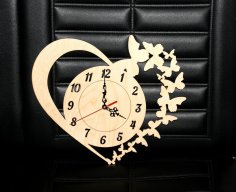 Laser Cut Clock with Heart and Butterflies Free Vector