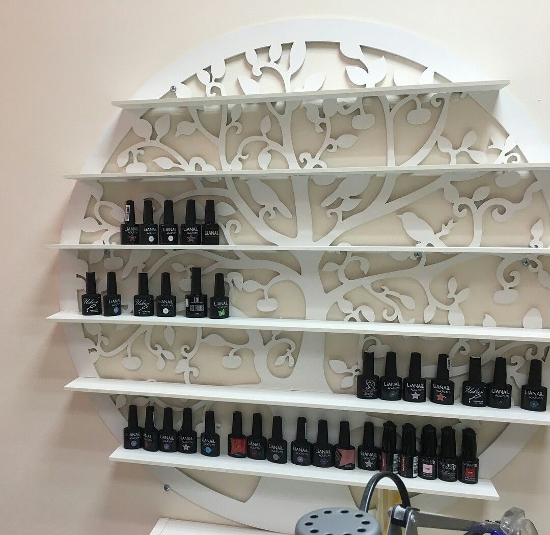Suporte de prateleira de parede de esmalte cortado a laser organizador de armazenamento de verniz para unhas prateleira de exibição de loja de cosméticos