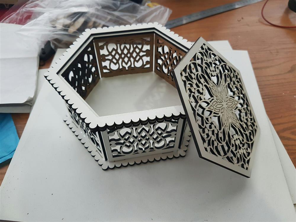 Laser Cut Wooden Hexagon Openwork Box 3mm Free Vector