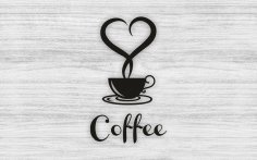 Laser Cut Coffee Cup With Heart Wall Art Decor Free Vector