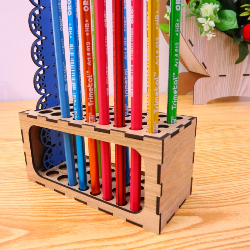 Laser Cut Pencil Holder With Scale Organizer 3mm Mdf DXF File