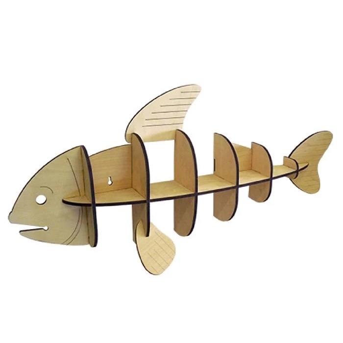 लेजर कट लकड़ी की मछली शेल्फ