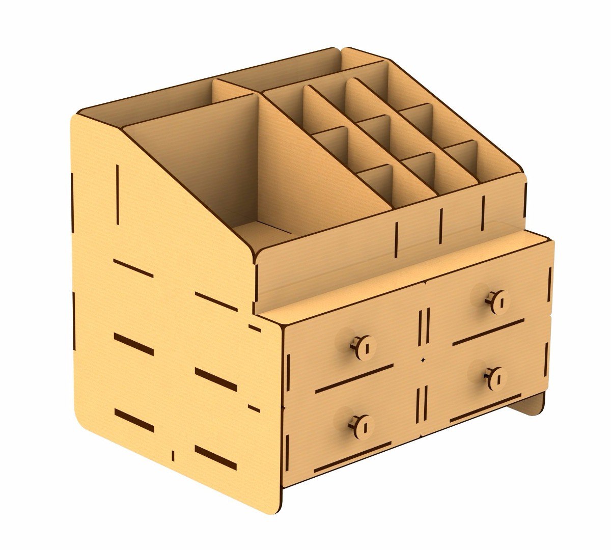 Caja de almacenamiento organizadora de escritorio de madera cortada con láser con cajón