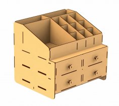 Lasergeschnittene Schreibtisch-Organizer-Aufbewahrungsbox aus Holz mit Schublade