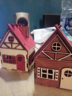 Casa de juguete de madera para niños Plantilla de corte por láser