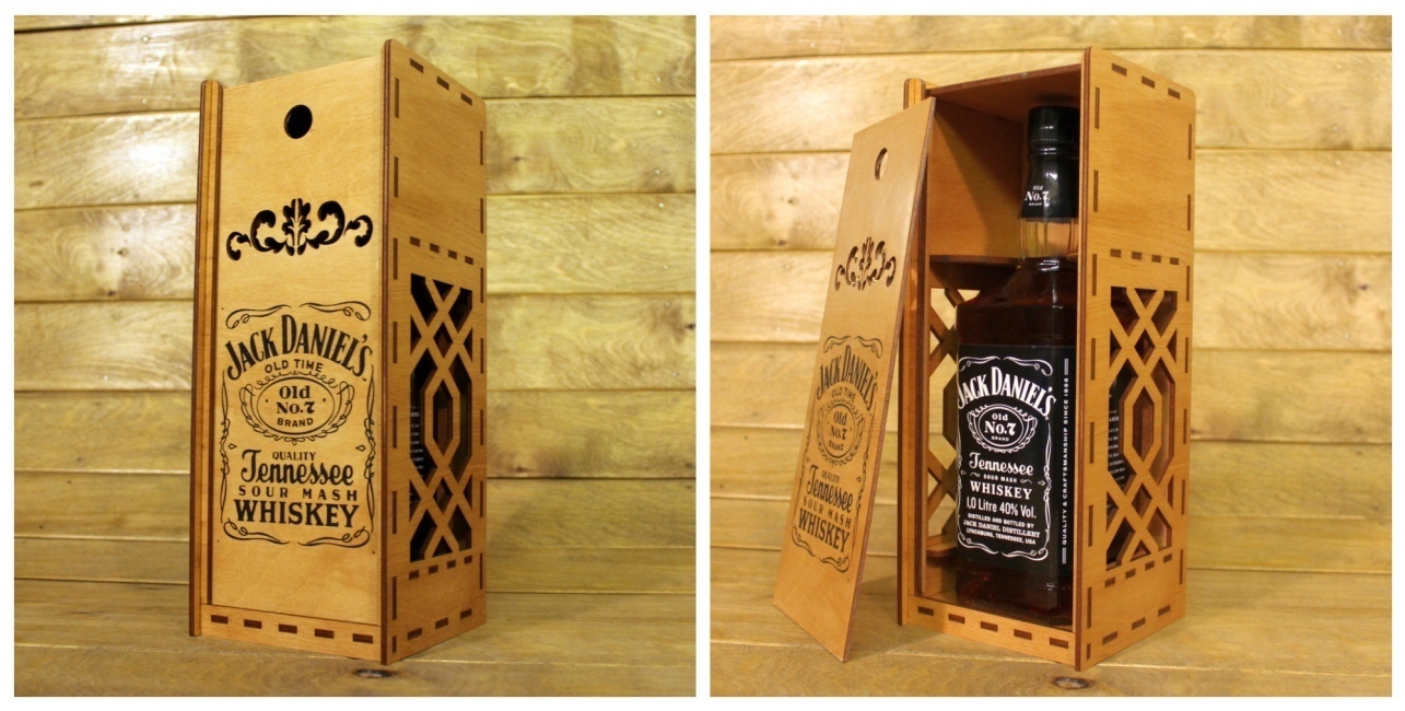 Деревянная коробка для виски Jack Daniels с лазерной резкой