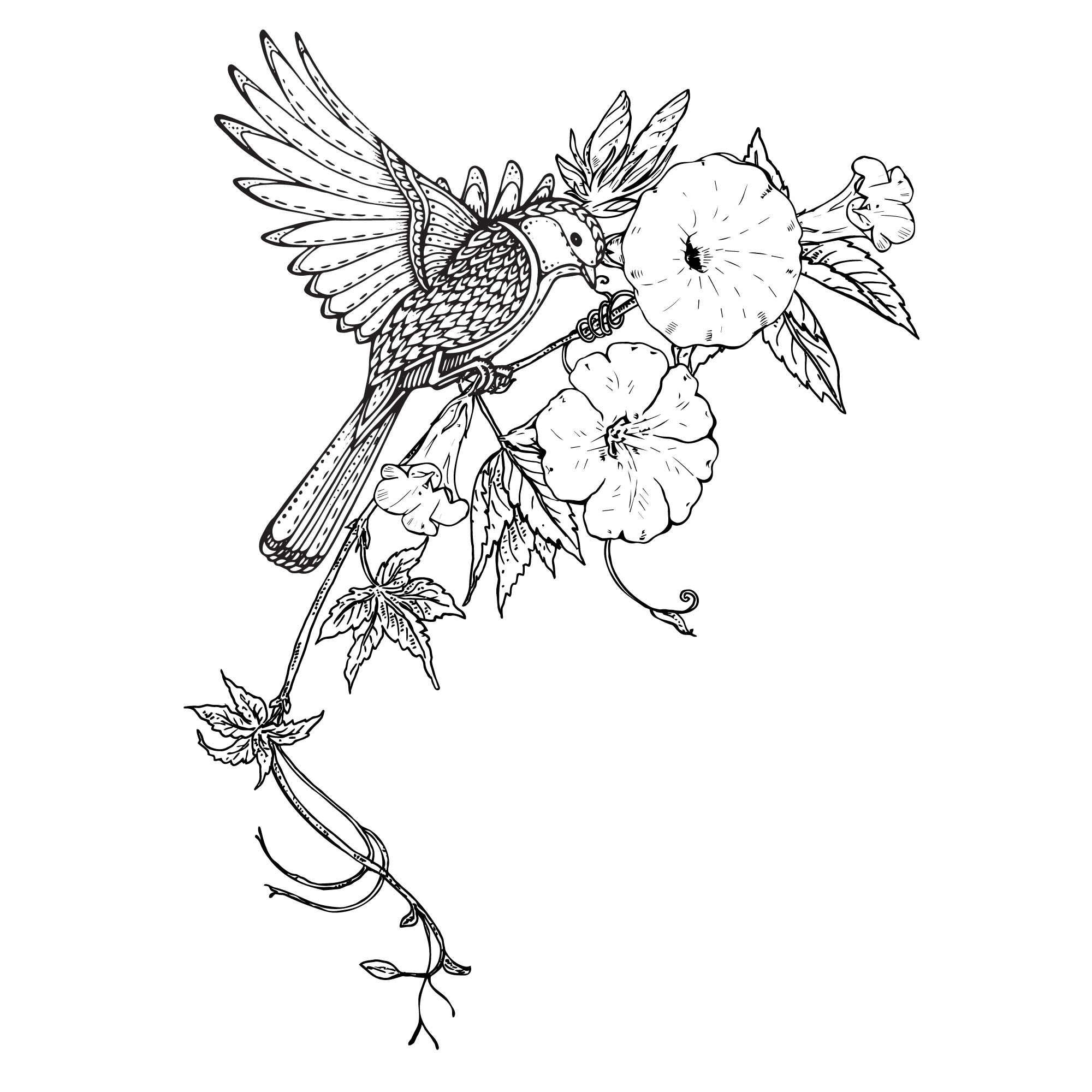 vector de decoración de flores de pájaro