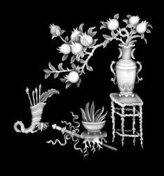 Florero de alta calidad con flores en escala de grises para CNC