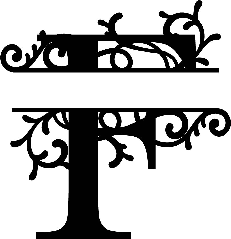 Lettre F monogramme fendu fleuri