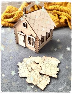 Laser Cut House with Handle Candy Box Basket Free Vector