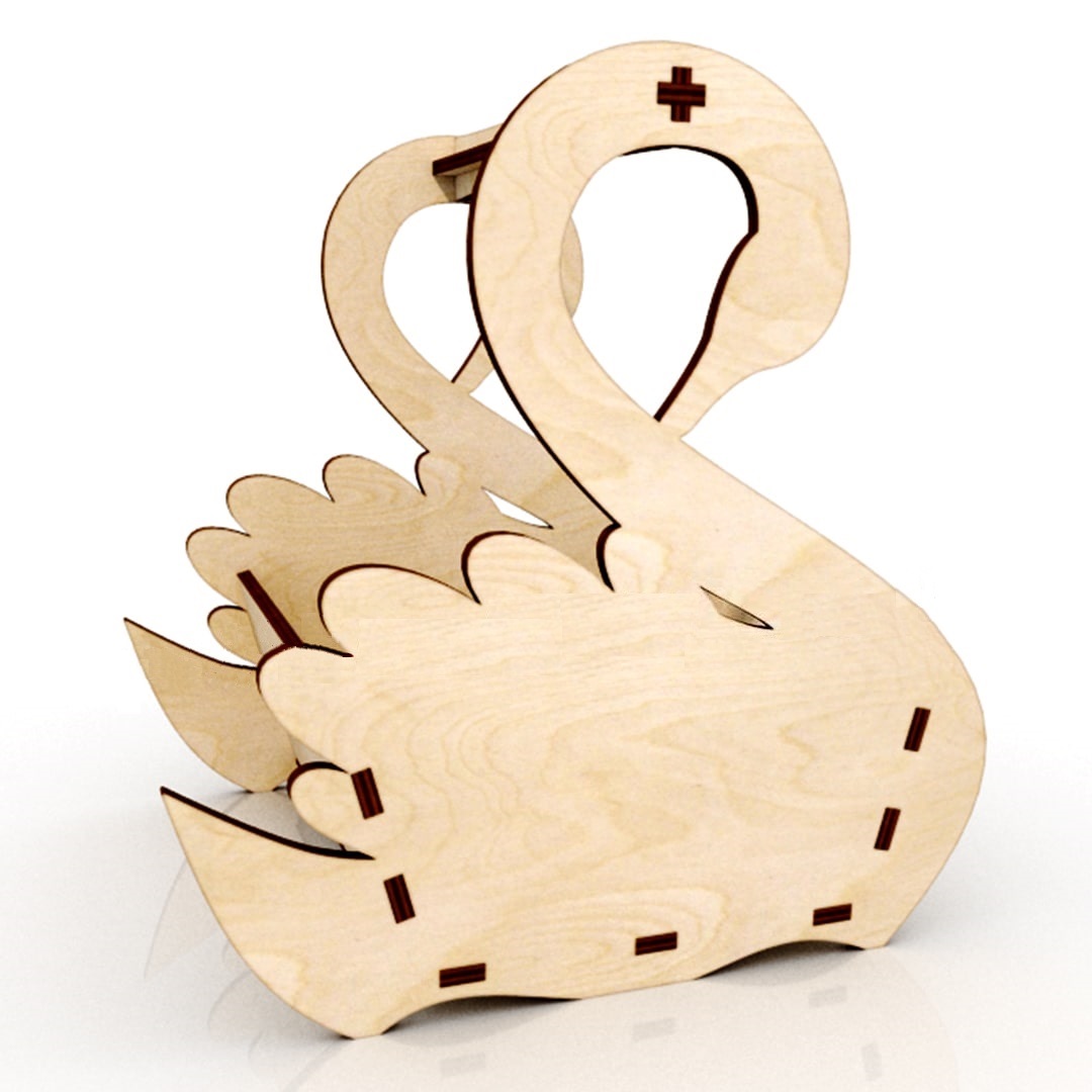 Laser Cut Wooden Swan Flower Box Basket Free Vector cdr Download - 3axis.co