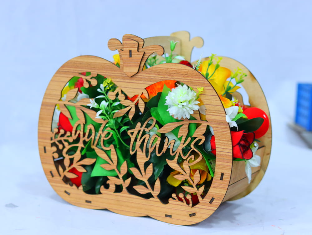 Laser Cut Thanksgiving Pumpkin Basket Give Thanks Sign Free Vector