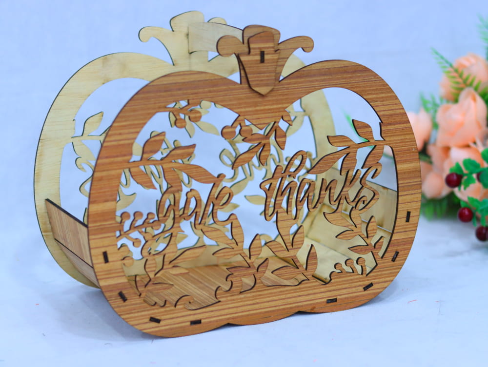 Laser Cut Thanksgiving Pumpkin Basket Give Thanks Sign Free Vector