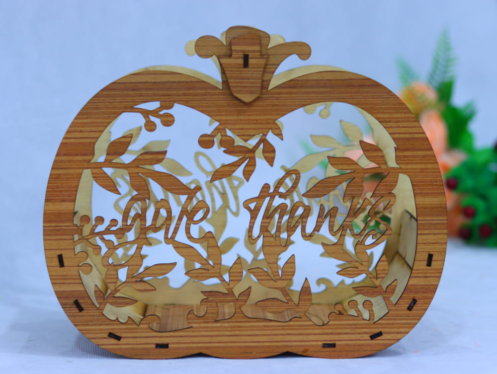 Laser Cut Thanksgiving Pumpkin Basket Give Thanks Sign Free Vector