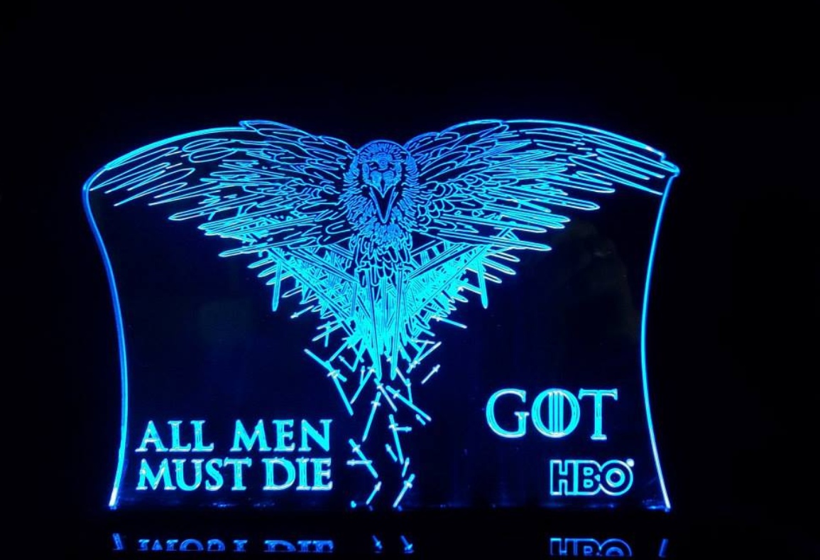 لامپ سه بعدی اکریلیک Game Of Thrones All Men Must Die با لیزر Cut All Men Must Die