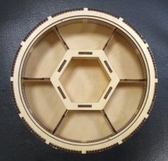 Lasergeschnittene runde Holzschachtel mit 7 Fächern, Süßigkeitenkorb mit Deckel