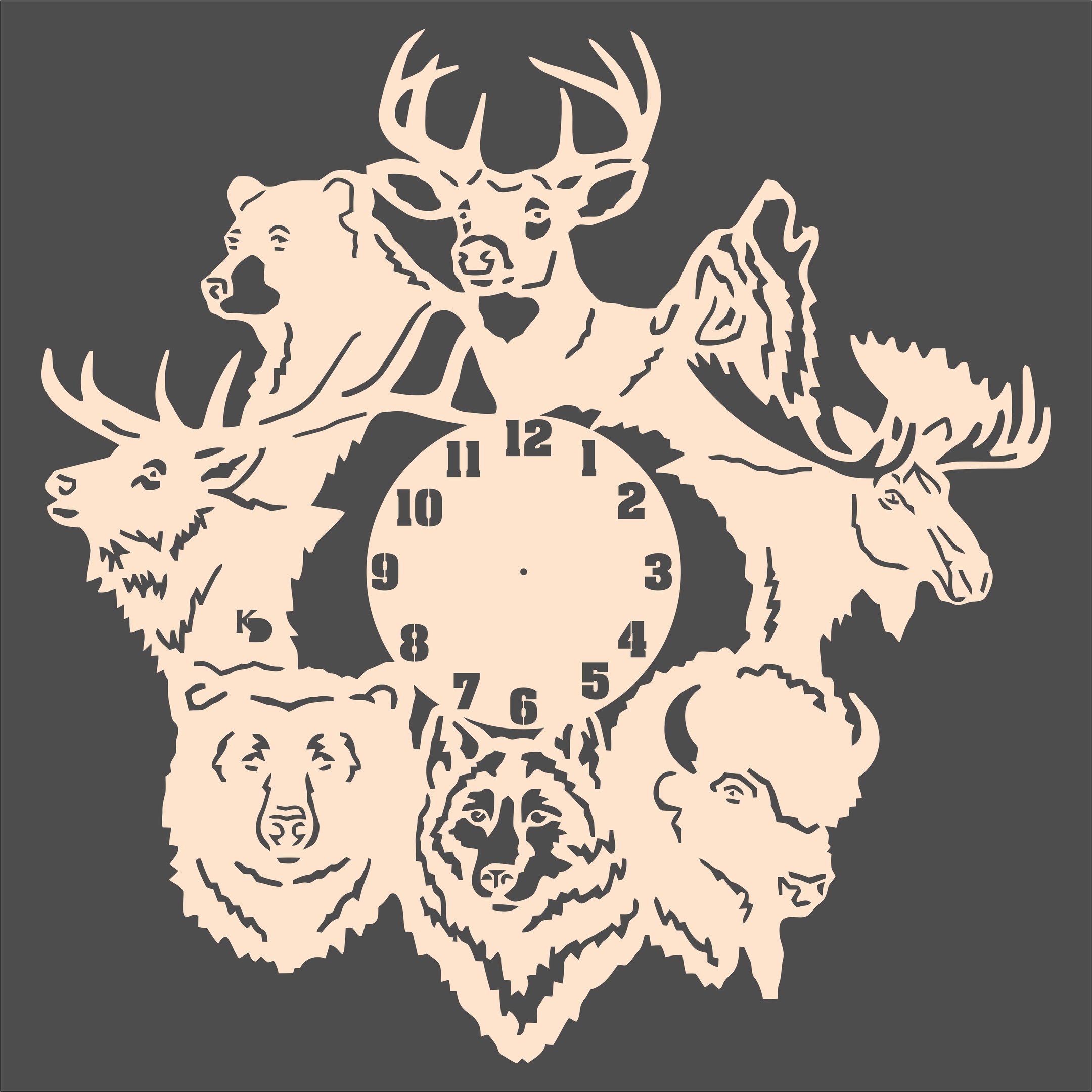 Лазерная резка настенных часов с изображением лесных животных