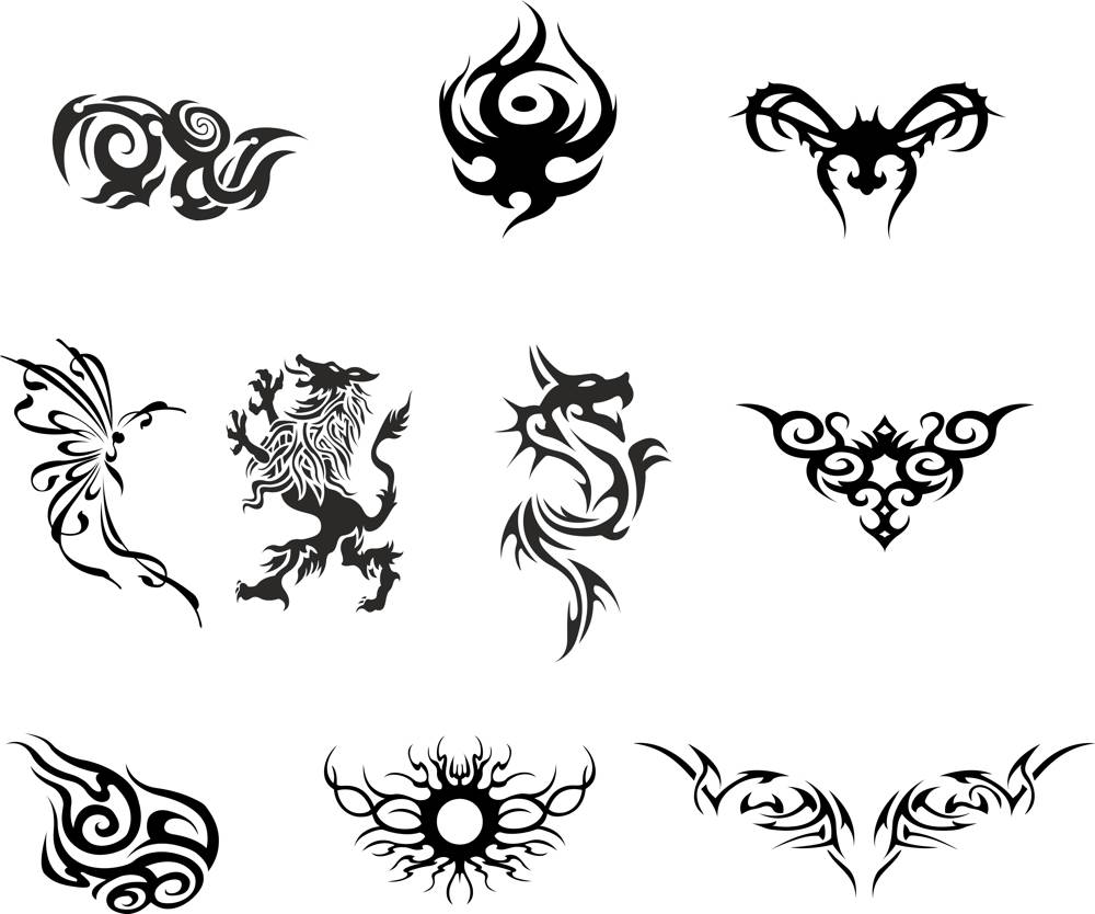 Векторный набор татуировок силуэта дракона